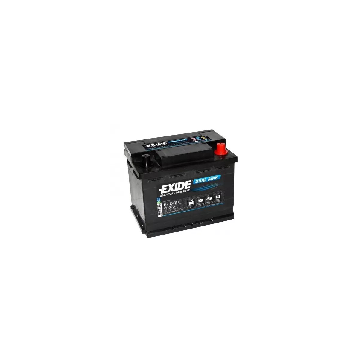 BATTERIE EXIDE DUAL AGM EP500 12V 60AH 680A BATTERIE EXIDE DUAL AGM EP500 12V 60AH 680A – Image 1