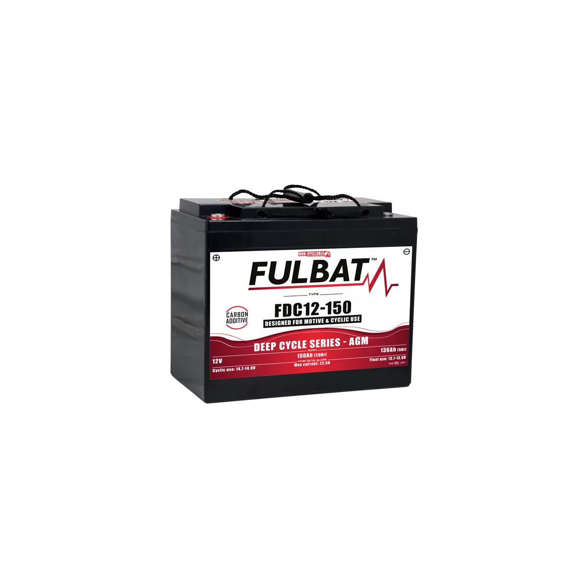 BATTERIE DEEP CYCLE AGM CARBONE FULBAT FDC12-150 12V 150AH BATTERIE DEEP CYCLE AGM CARBONE FULBAT FDC12-150 12V 150AH – Image 1