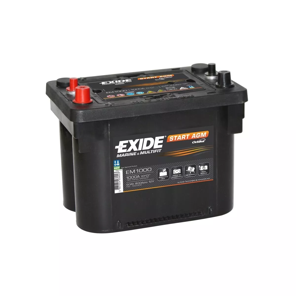 BATTERIE EXIDE START AGM DUAL EM1000 12V 50AH 800A BATTERIE EXIDE START AGM DUAL EM1000 12V 50AH 800A – Image 1