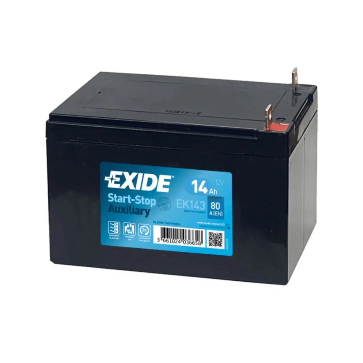 BATTERIE EXIDE START STOP AUXILIARY AGM EK143 12V 14AH 80A BATTERIE EXIDE START STOP AUXILIARY AGM EK143 12V 14AH 80A – Image 1