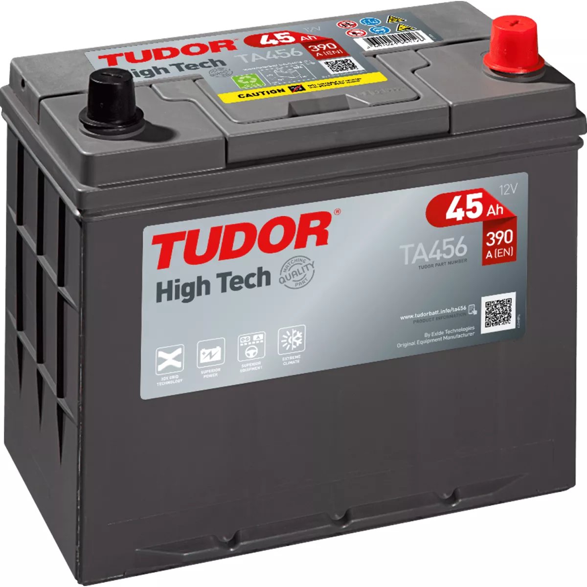 Batterie HIGH TECH TUDOR TA456 12V 45Ah 390A Batterie HIGH TECH TUDOR TA456 12V 45Ah 390A – Image 1