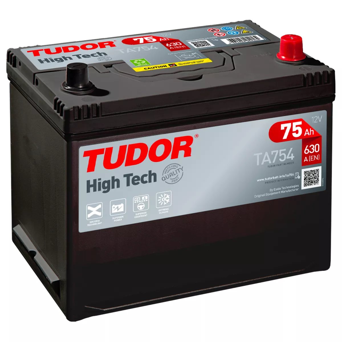 Batterie HIGH TECH TUDOR TA754 12V 75Ah 630A Batterie HIGH TECH TUDOR TA754 12V 75Ah 630A – Image 1
