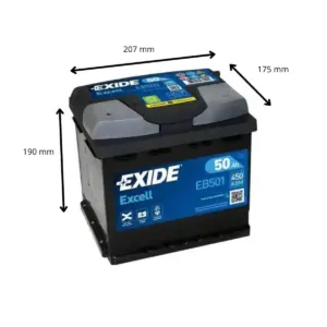 BATTERIE EXIDE EXCELL EB501 12V 50AH 450A – Image 2