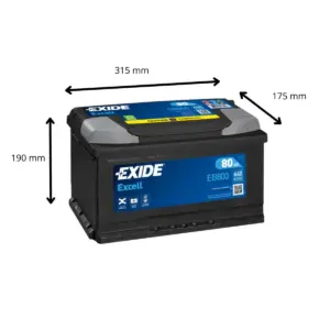 BATTERIE EXIDE EXCELL EB800 12V 80AH 640A – Image 2