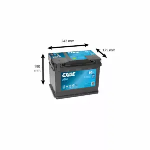 BATTERIE EXIDE START STOP AGM EK600 12V 60AH 680A – Image 2